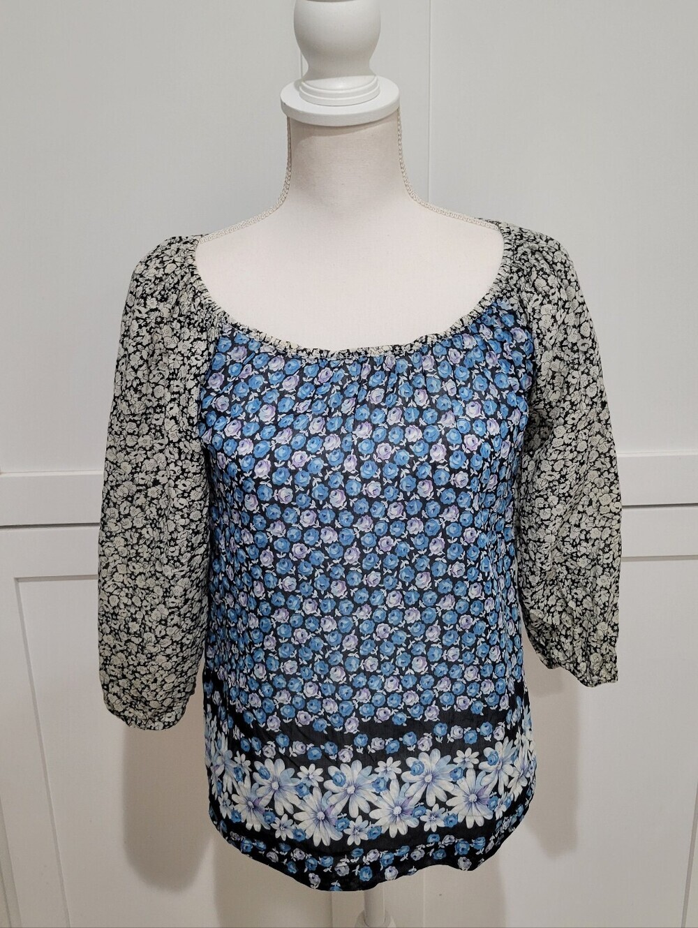 Anthropologie Edme & Esyllte Cotton & Silk Blue Print Blouse | Size 0